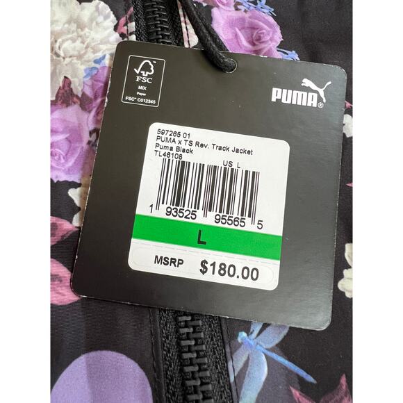 Puma Women's Tabitha Simmons Black Floral Print Reversible Jacket Size L NWT - Picture 3 of 16